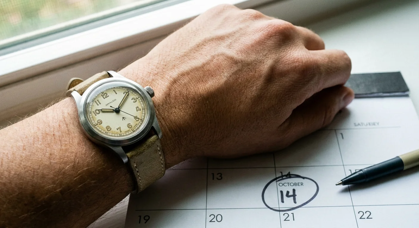 Gros plan sur une montre-bracelet et un calendrier de bureau, illustrant la gestion du temps et la planification pour déterminer les signaux automatisation PME.