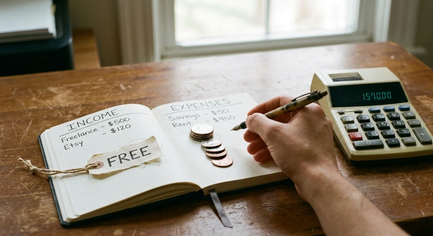 Gros plan sur un bureau avec un carnet ouvert montrant une comparaison de coûts manuscrite et une calculatrice, illustrant l'analyse du vrai prix des CRM gratuits comme HubSpot pour une entreprise suisse.